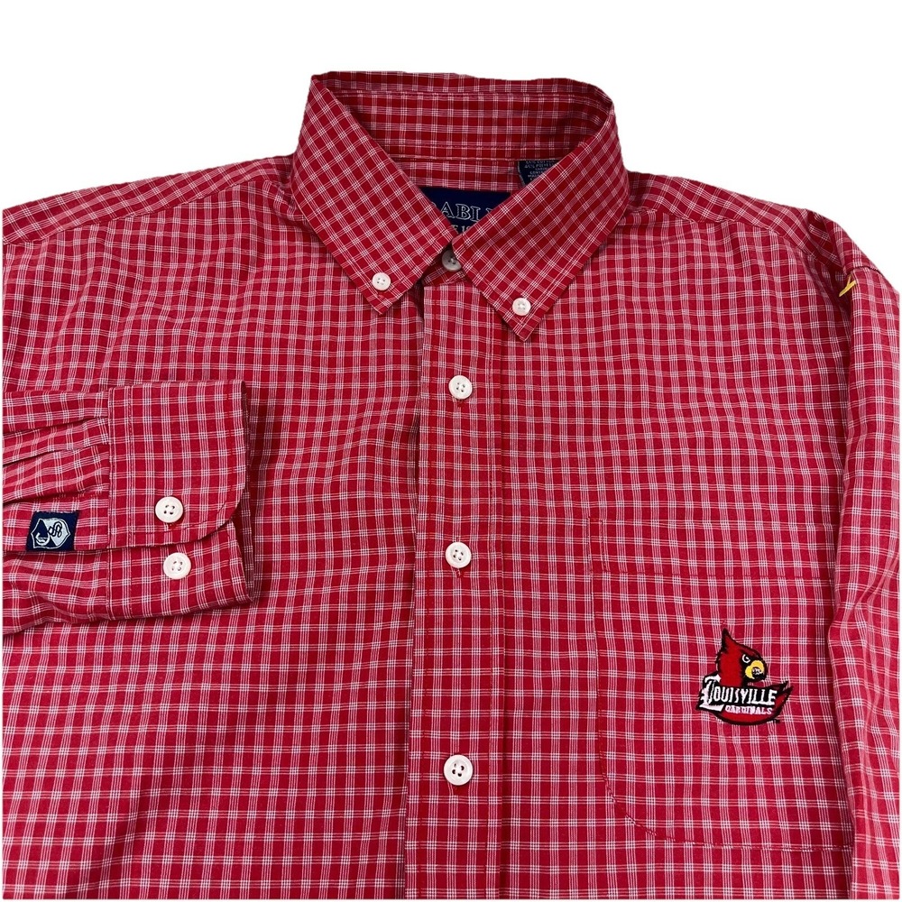 Louisville Cardinals Shirt Men Medium Red Button Up Dress Plaid Pocket Work
